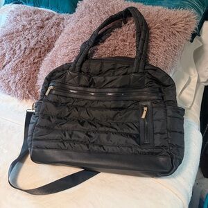 Isaac Mizrahi Large Black Puffy Quilted Nylon Travel Tote / Carry-On